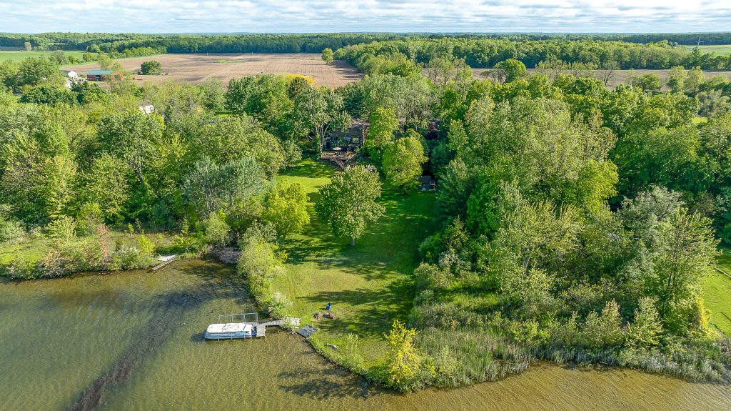 10985 E. Pleasant Lake Rd., Manchester MI Aerial photo showing the house, lot, and lake