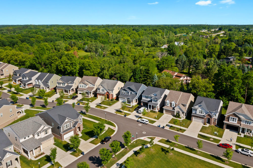 Ann Arbor Homes in a Subdivision, North Sky Aerial View